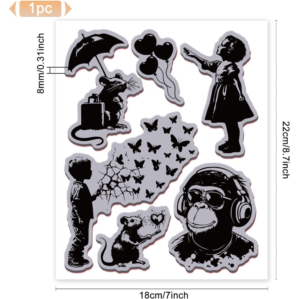 Grafitti Balloon Monkey Cling  - đánh giá và giá Butterfly Rubber Sheet